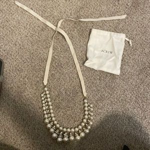 J Crew Pearl Crystal and Ribbon tie necklace